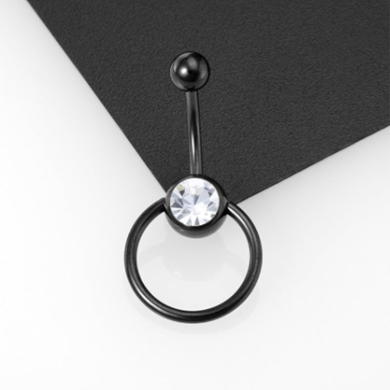 Geometric Zircon Stainless Steel & G23 Titanium Diamond Navel Ring 2023