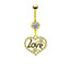 Gold Plated Heart & Star Belly Ring with Rhinestones and Wings Design