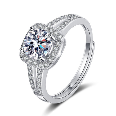 Luxurious Square Moissanite Sterling Silver Open Ring