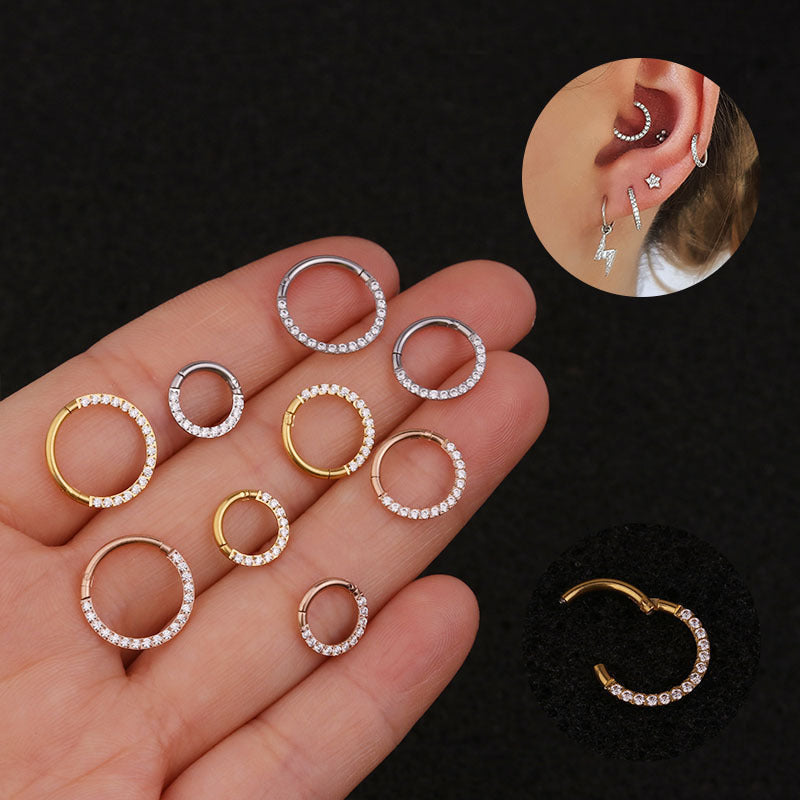 New Fashion Stainless Steel Zircon Inlaid Hoop Earrings and Nose Rings