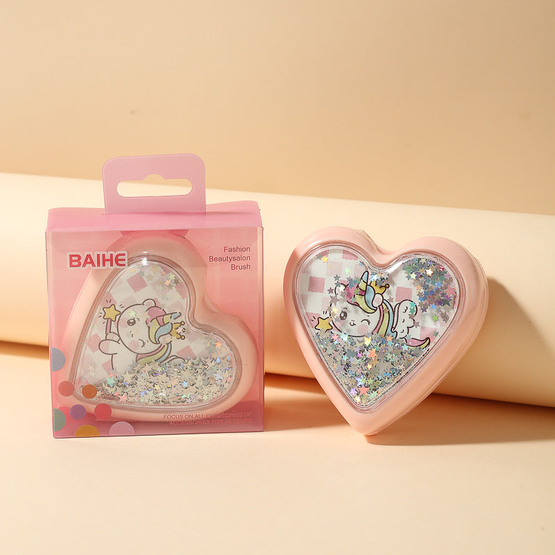 Cartoon Style Cute Portable Hair Comb with Love Print and Folding Mirror