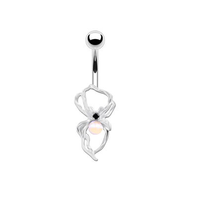 Heart Shape Flower & Butterfly Belly Ring - Stainless Steel with Rhinestones