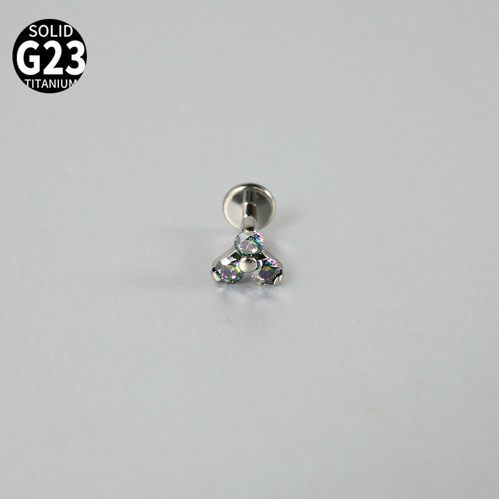 G23 Titanium Flower Cartilage Ring with Synthetic Opal and Zircon Inlay