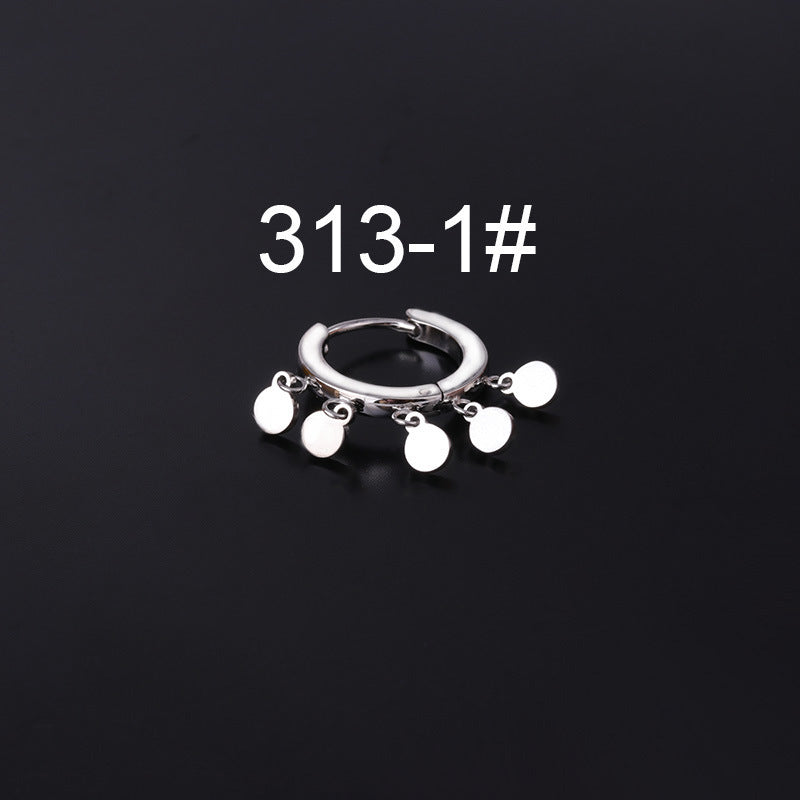 Ethnic Geometric Stainless Steel Cartilage Rings & Tassel Earrings Set