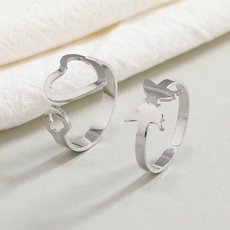 Simple Punk Hollow Universe Planet Adjustable Couple Rings Set