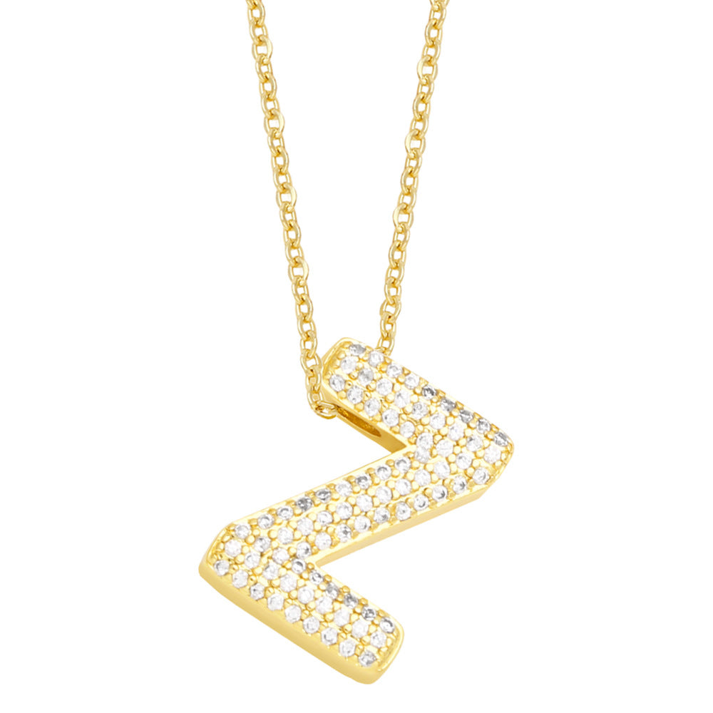 Simple Style Shiny Letter Stainless Steel Copper Plating Inlay Zircon 18K Gold Plated Pendant Necklace