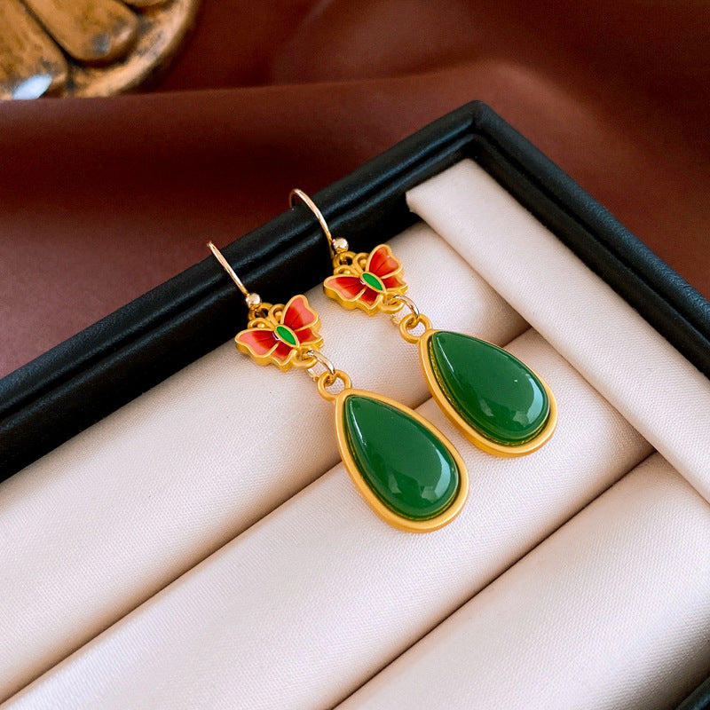 Elegant Leaf Fan-Shaped Copper Drop Earrings