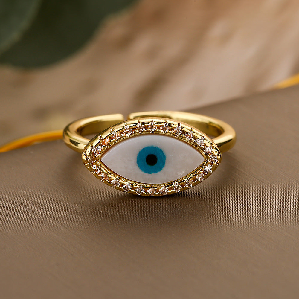 Minimalist Evil Eye 18K Gold Plated Zircon Open Ring