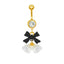 Belly Button Ring Bow Knot Bell Pendant 316 Stainless Steel with Rhinestones and Gold Plating