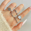 Elegant Heart Bow Knot & Pearl Geometric Ring Set for Women