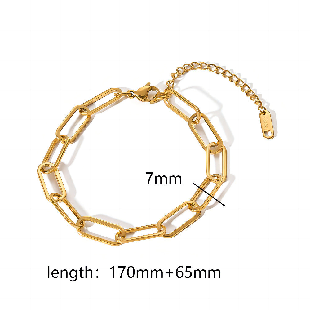 18K Gold Plated Geometric Stainless Steel Chain Bracelet for Women