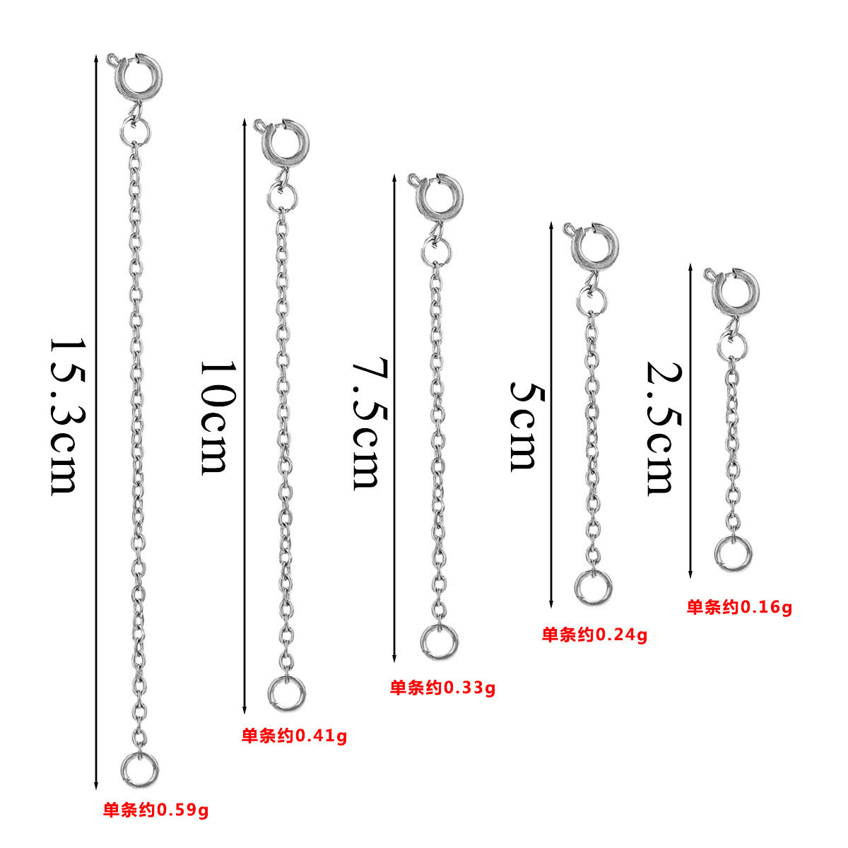 10 PCS Stainless Steel Extension Chain Set for Bracelets and Necklaces (25mm, 50mm, 75mm)