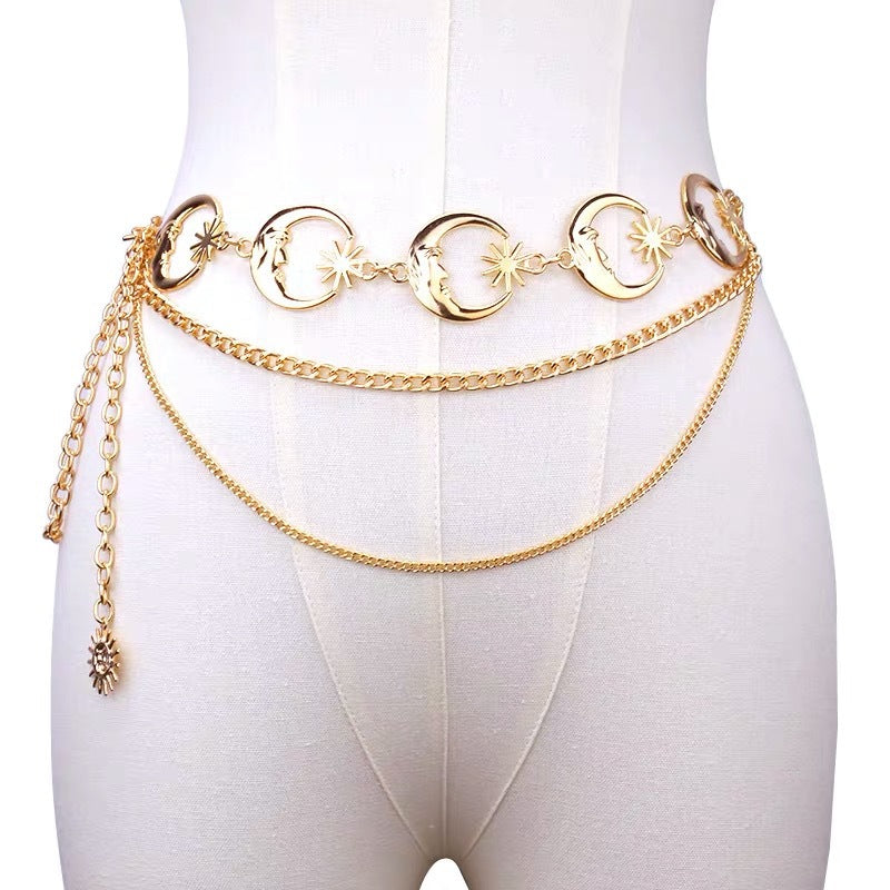 Fashion Sun Moon Metal Chain Belt for Women - Stylish Body Chain Accessory