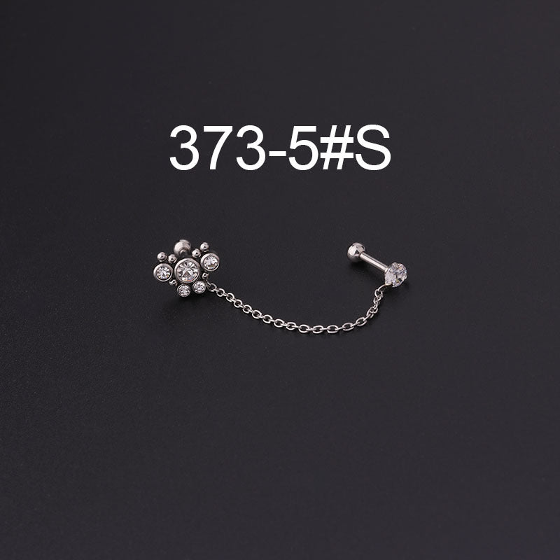 316 Stainless Steel Ear Cartilage Rings with Detachable Chain and Artificial Gemstones