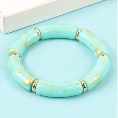 Retro Acrylic Color Block Beaded Women's Bangle Bracelet