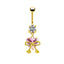 Elegant Heart Floral Zircon Belly Button Ring with Rhinestones and Gold Plating