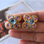 Colored Diamond Drip Glaze Electroplated Ear Clips with Silver Needle Studs