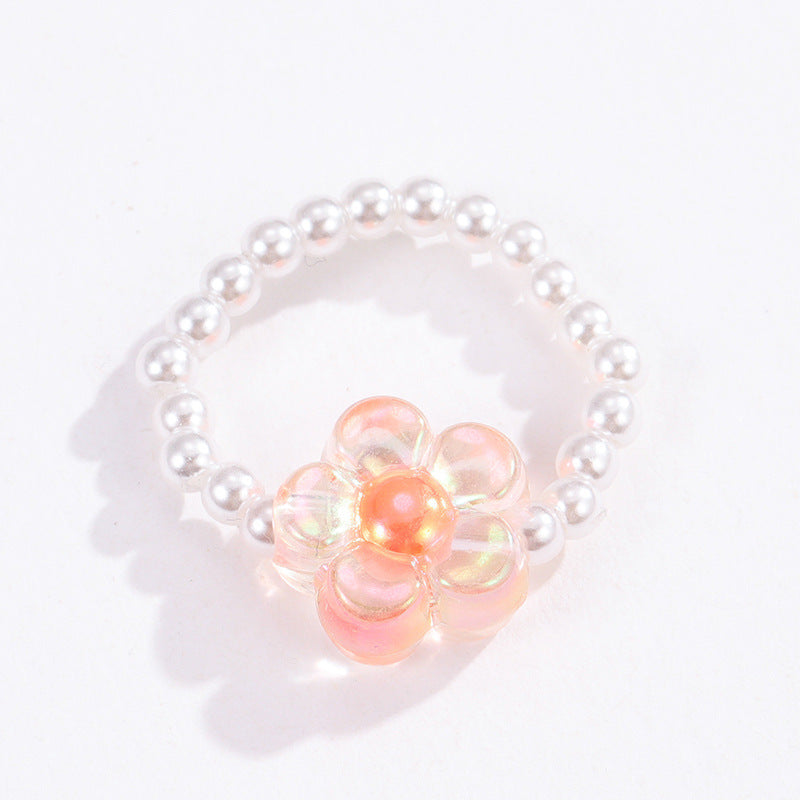 Wholesale Bohemian Flower Glass Beaded Rings with Artificial Pearl