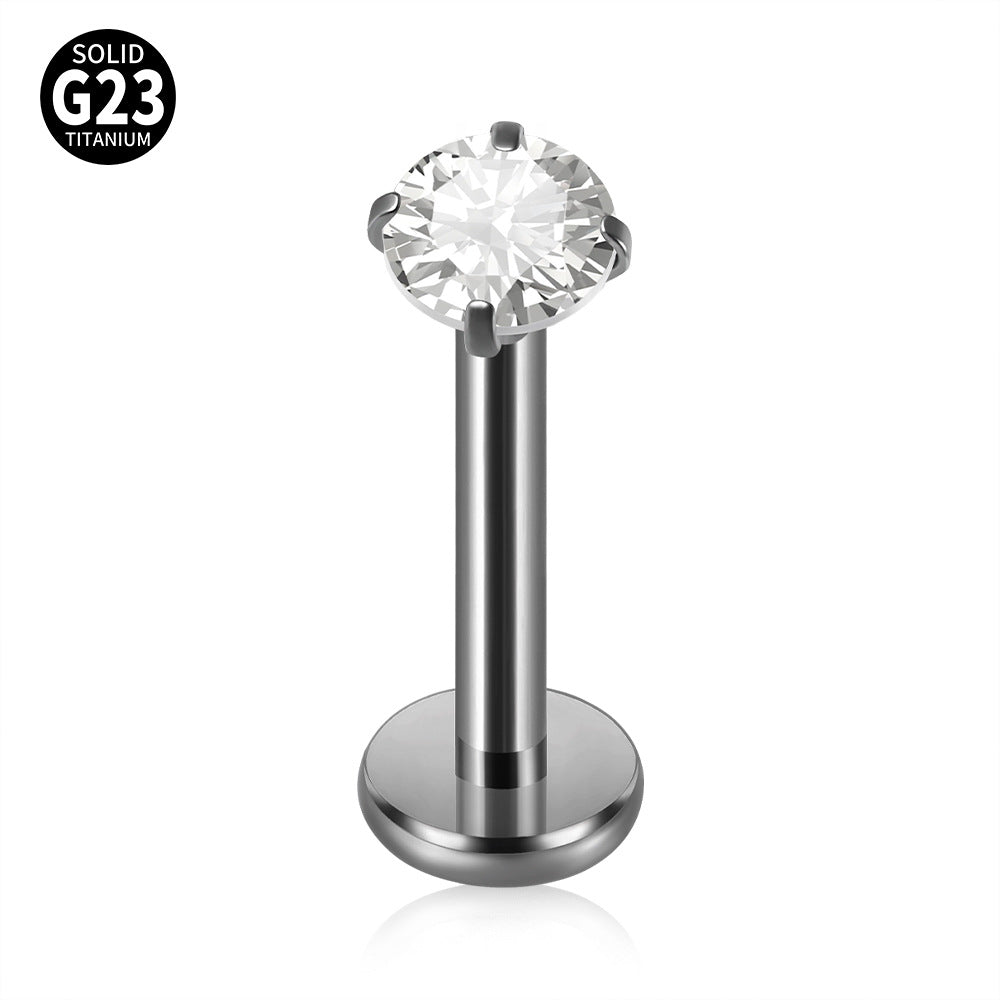 Titanium Alloy Zircon Stud Earrings & Lip Rings - Round & Four Claw Design