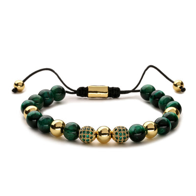 Casual Retro Natural Stone Zircon Beaded Bracelet with Colorful Tiger Eye Beads