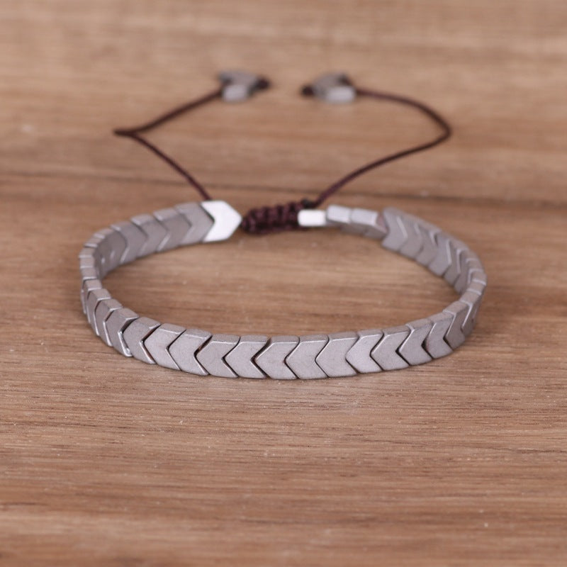 Simple Geometric Hematite Arrowhead Bracelet for Men