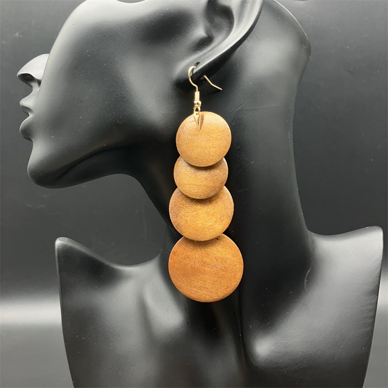 Ethnic Style Circle Wood Drop Earrings