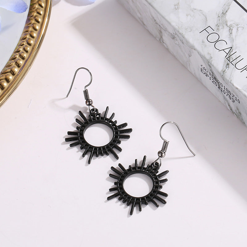 Creative Geometric Sun Gear Alloy Earrings for Women