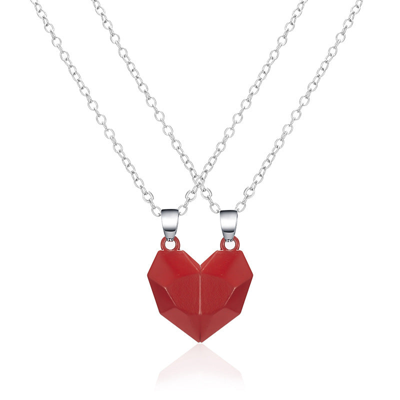 Fashion Heart Magnetic Couple Pendant Necklace with Leather Rope