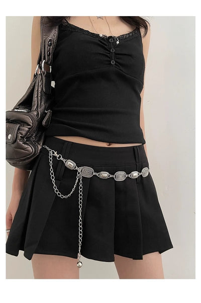 Niche Retro Ethnic Carved Silver Waist Chain Bohemian Metal Belt for Dresses and Shirts