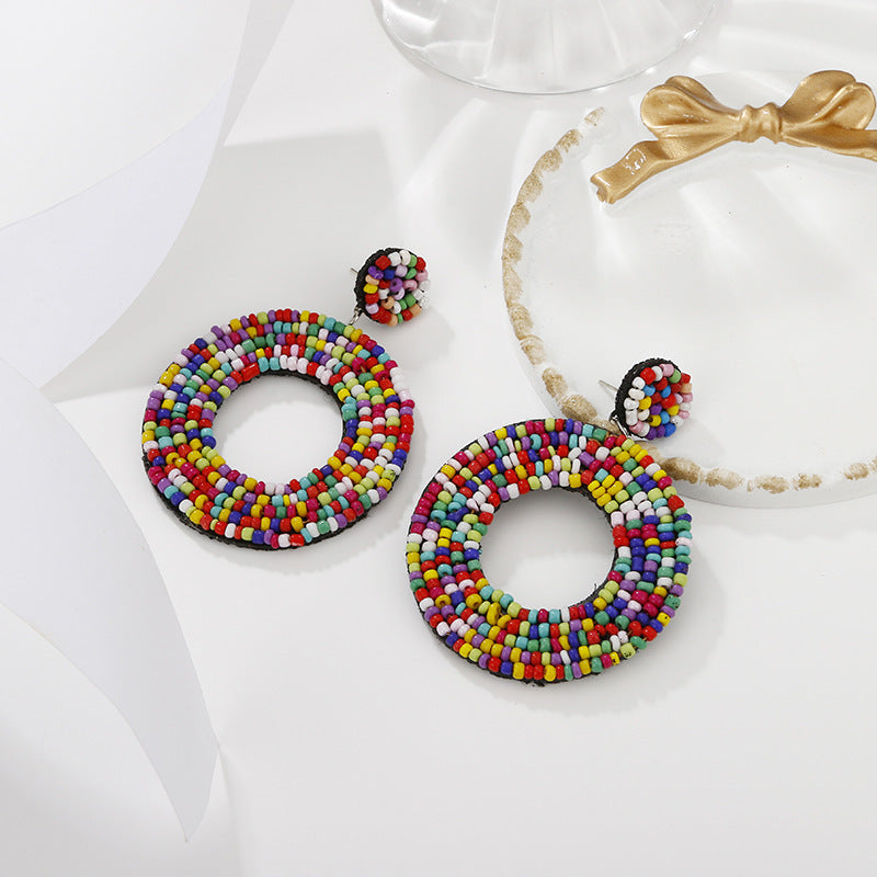 Ethnic Retro Color Miyuki Beads Color Matching Hollow Earrings