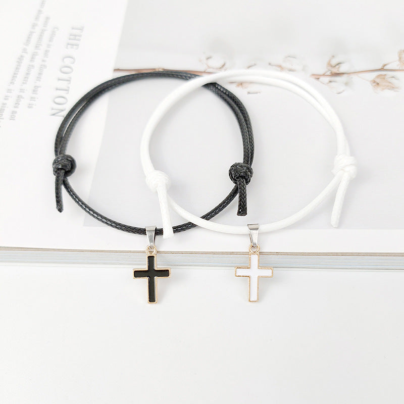 Alloy Cross Wax Rope Simple Couple Bracelet A Pair Jewelry