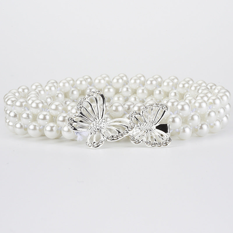 Elegant Butterfly Imitation Pearl Alloy Women's Chain Belt