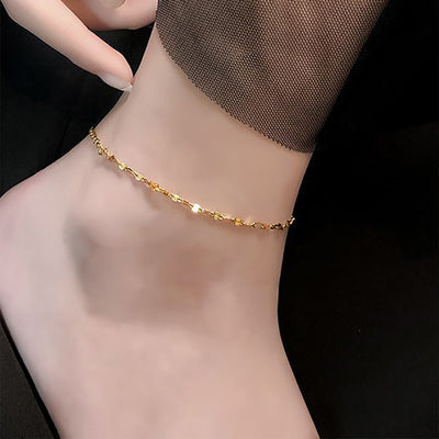 Stainless Steel Double Layer Heart Anklet for Women - 18K Gold Plated Beach Jewelry