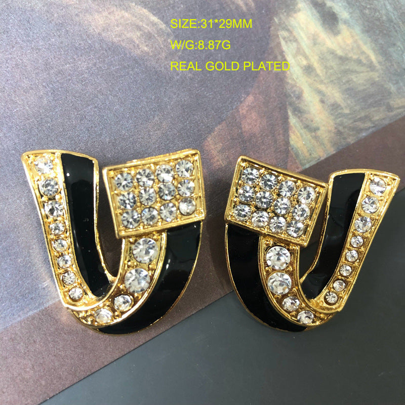 1 Pair Retro Geometric Alloy Plating Rhinestones Women's Earrings