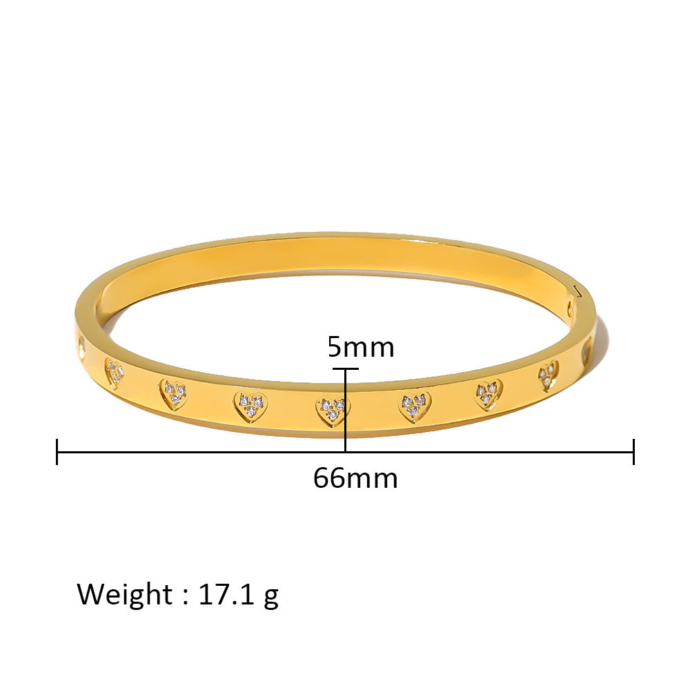 18K Gold Plated Zircon Geometric Star Flower Stainless Steel Bangle Bracelet for Women