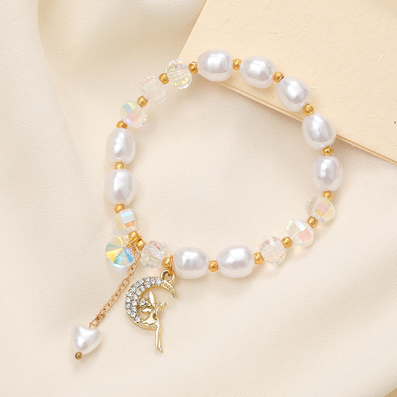 Lady Sweet Classic Pentagram Bell Crystal Alloy Moonstone Bracelets for Women