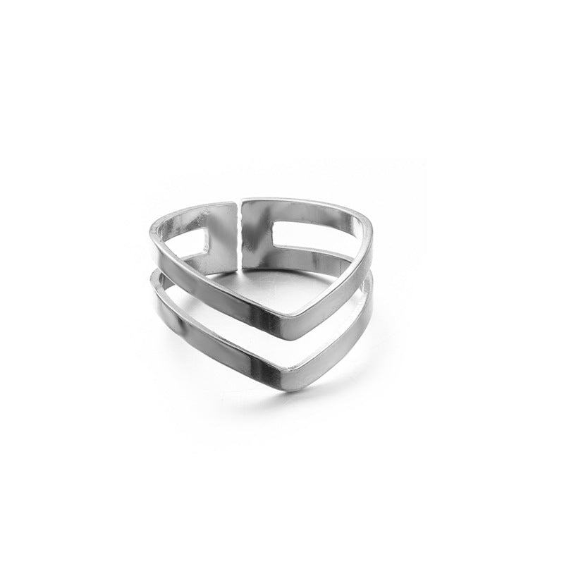 Simple Heart-Shaped Stainless Steel Adjustable Ring Set