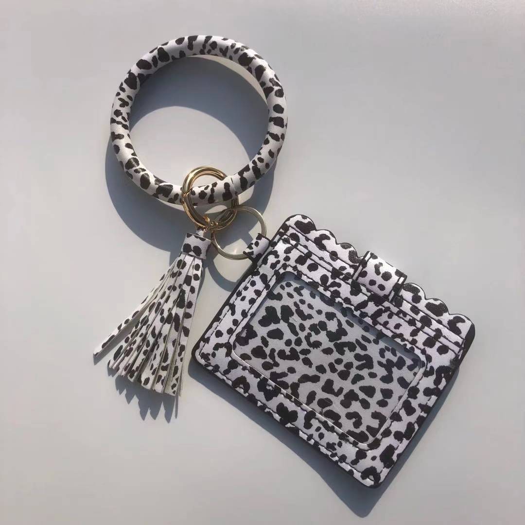 Fashion Snakeskin PU Leather Tassel Keychain Bracelet Wallet