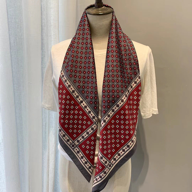 Women's Vintage Style Square Twill Silk Scarf