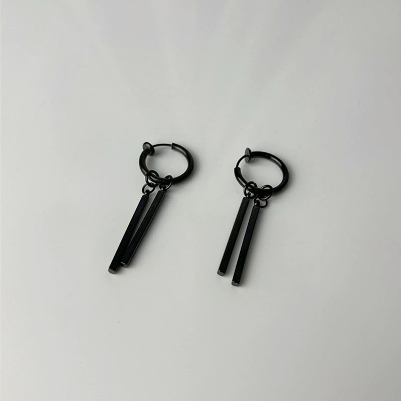 Geometric Stainless Steel Men's Drop Earrings - Minimalist Design