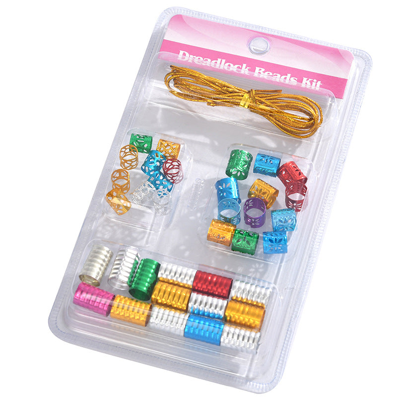 Gold Wire Dreadlocks Hair Extension Rings & Metal Hollow Flower Tubes Set