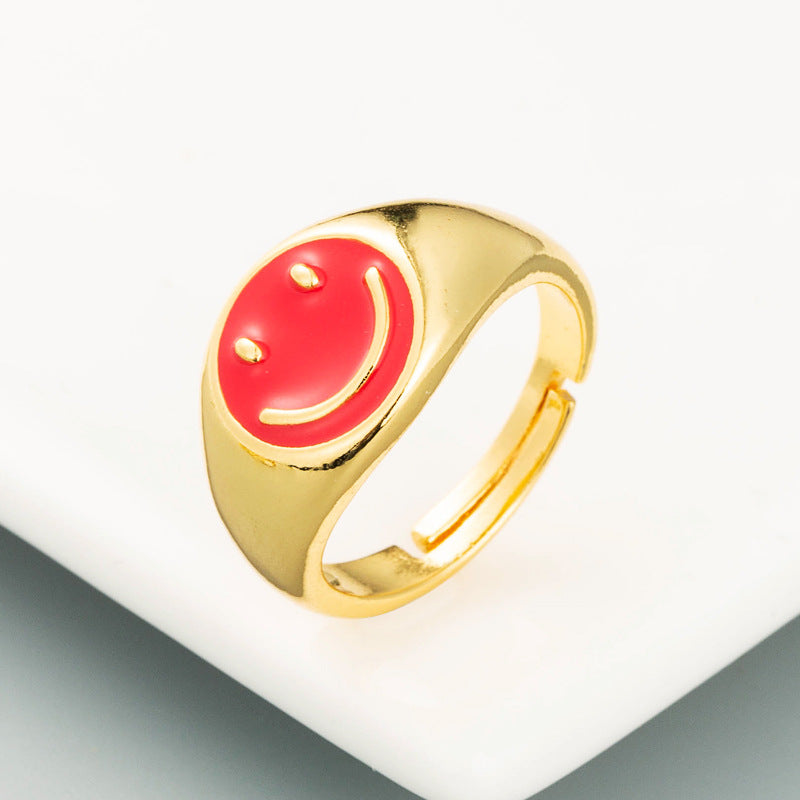 Retro Smiley Face Gold Plated Open Ring