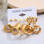 Geometric Gold Plated Alloy Gemstone Earrings Set - 6 Pieces