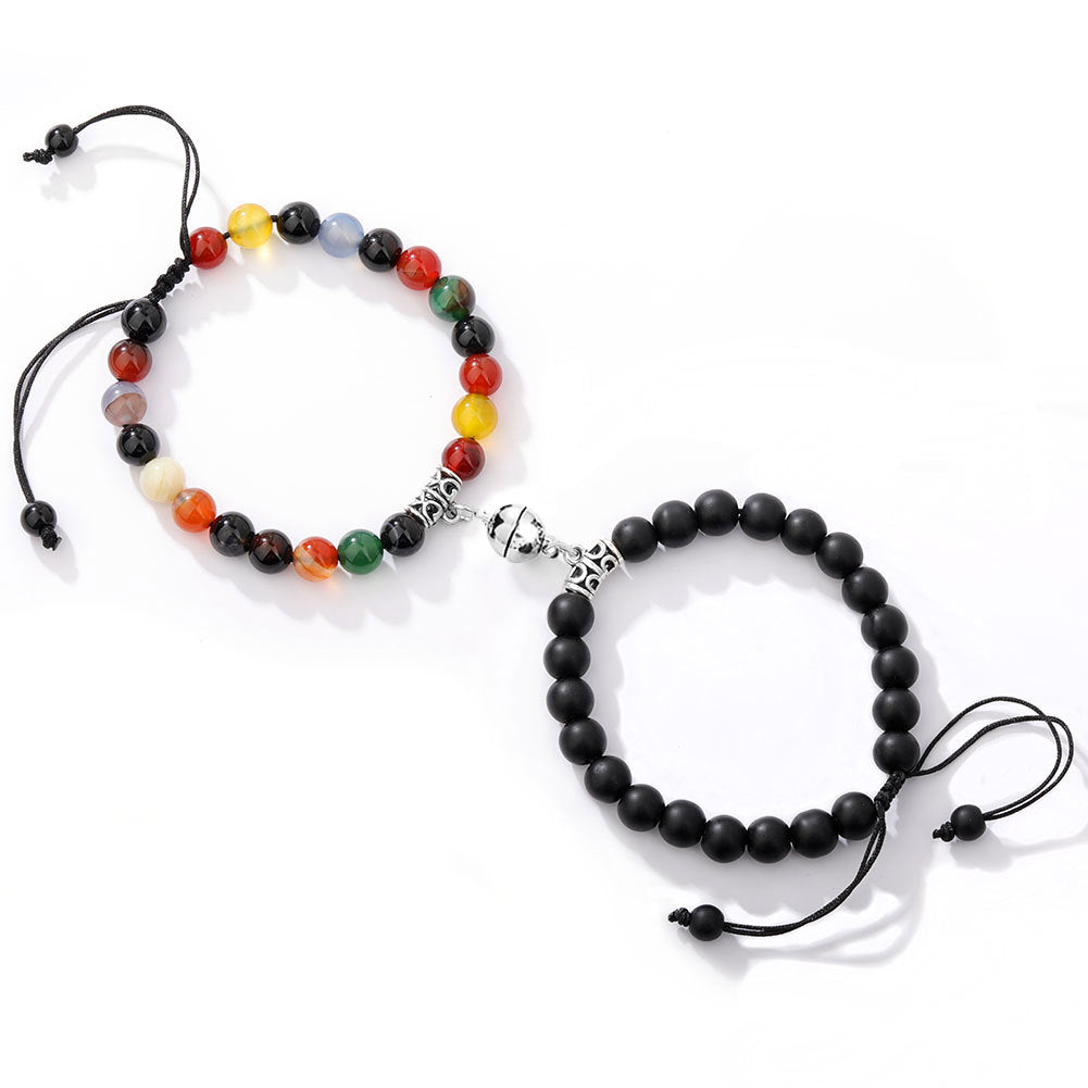 Fashion Round Stainless Steel Natural Tiger Eye Stone Magnetic Couple Bracelets