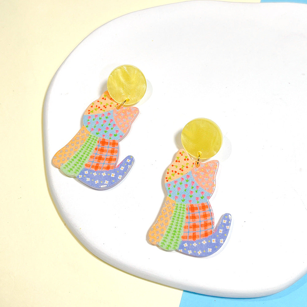 Sweet Cat Acrylic Epoxy Women's Earrings