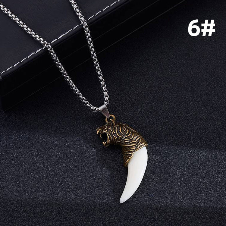 Ethnic Wolf Tooth Stainless Steel Pendant Necklace for Men