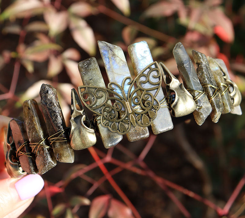 Retro Bronze Viking Raven Butterfly Crystal Hairband