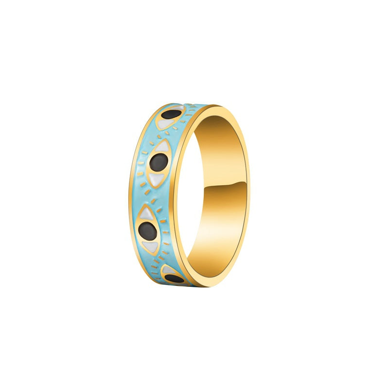 Retro Devil's Eye Gold-Plated Enamel Stainless Steel Ring