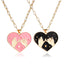 Sweetheart Couple Black Pink Pendant Necklace Set - Artistic Heart Charm Statement Necklace