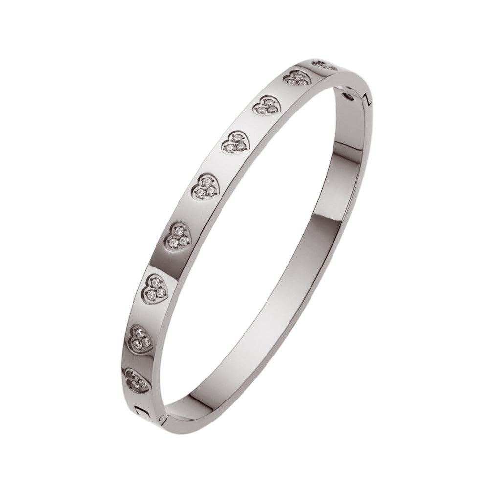 Simple Style Heart Shape Diamond Titanium Steel Wholesale Bangle